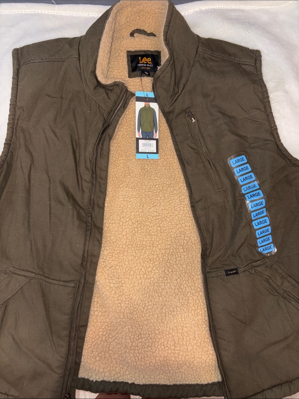 Lee Olive Green Sherpa-Lined Men's Vest